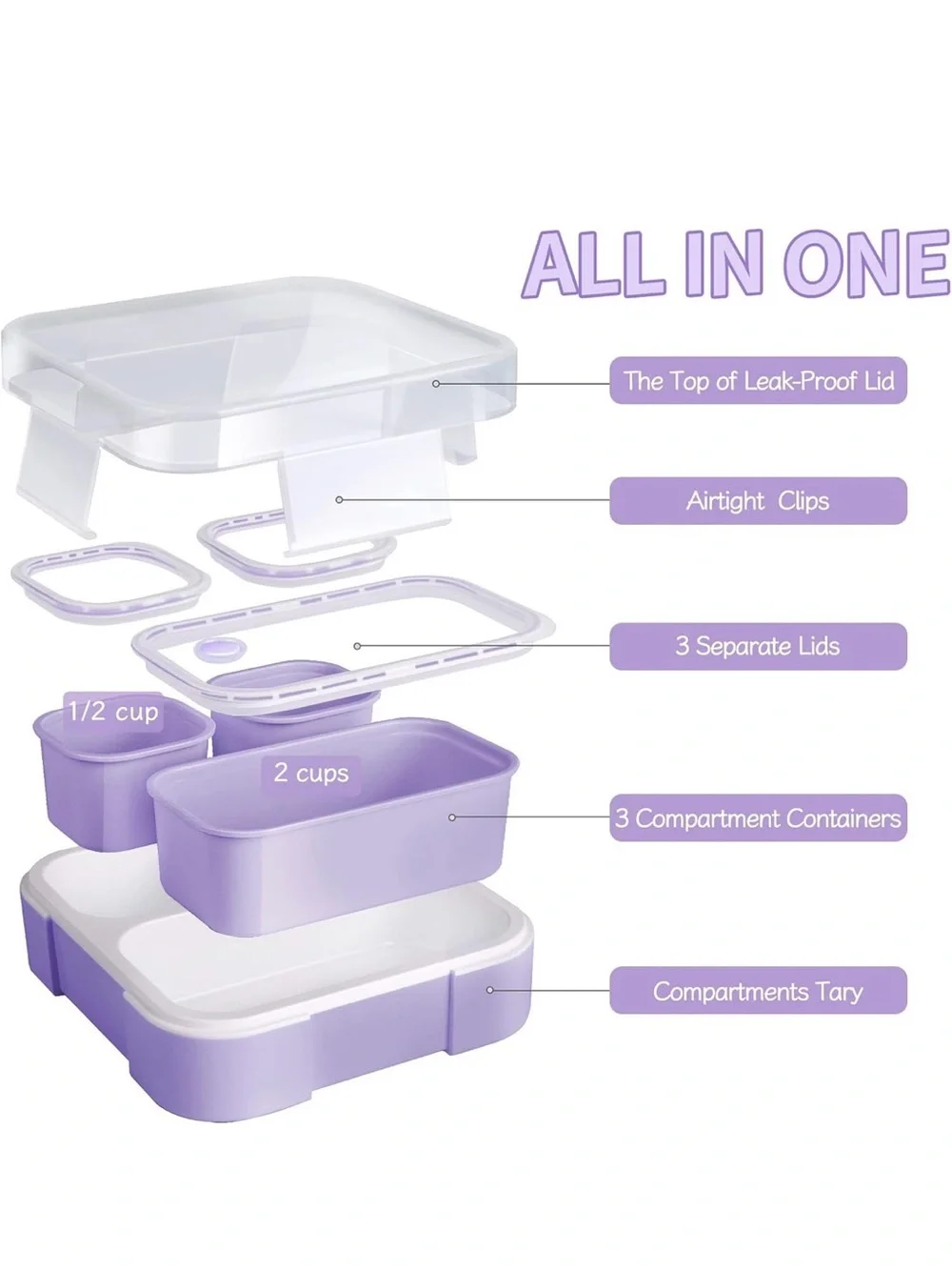 Lilac Purple Genteen 3 Compartment Bento Lunch Box, New/Never Used - In Box